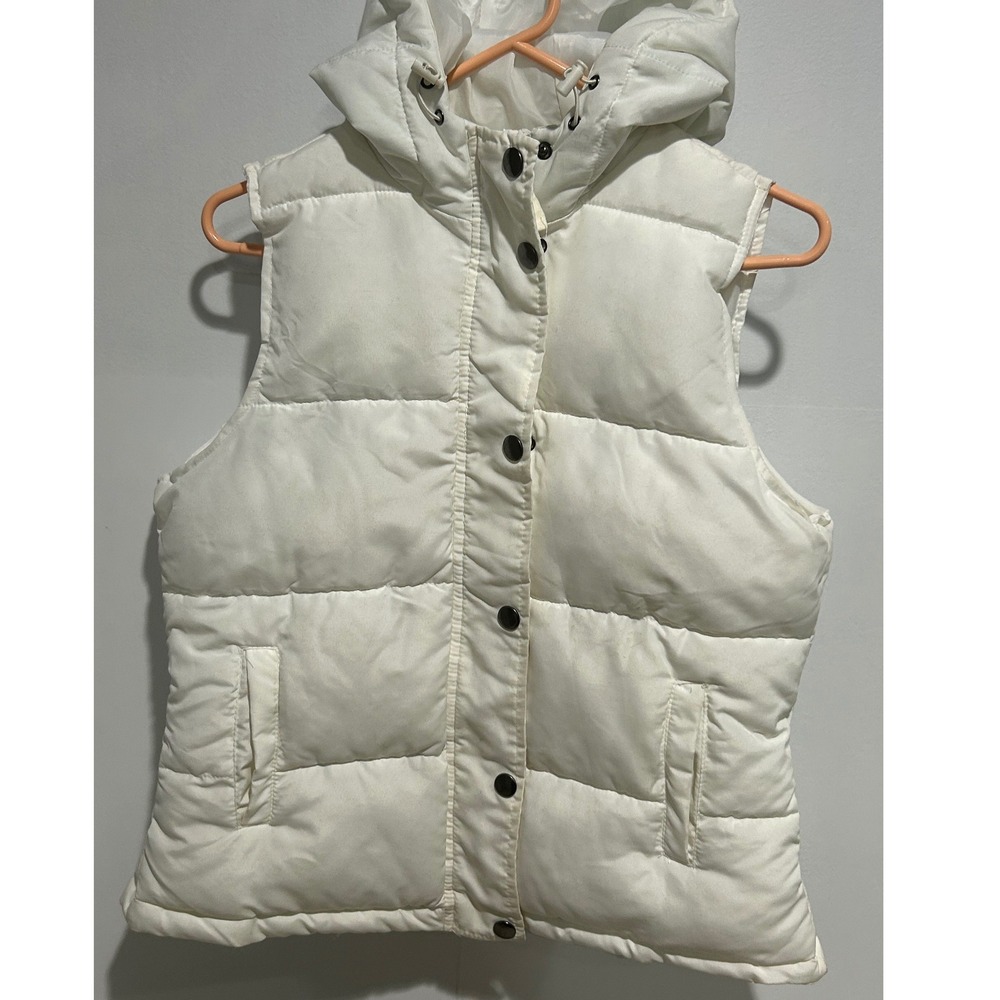 Maralyn & Me Puffer Vest Women L White Hooded Snap Front Quilted Jacket